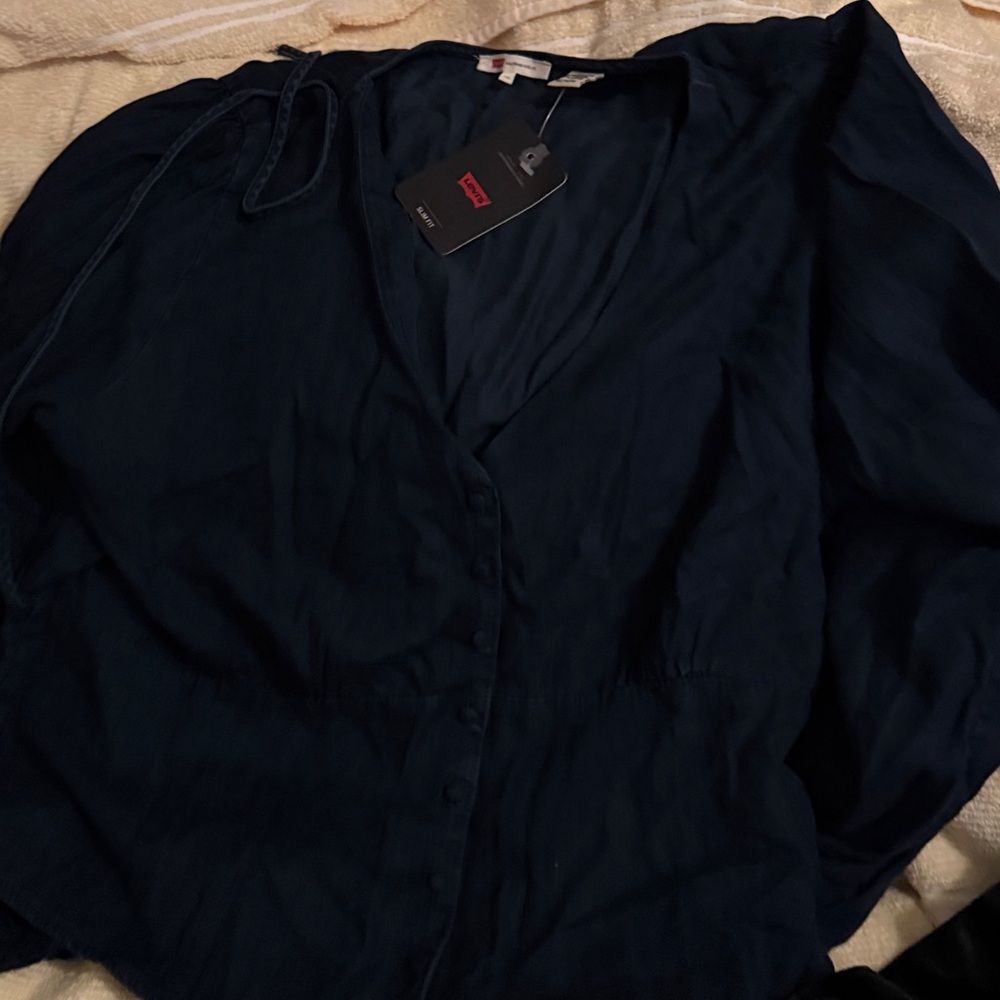 Dark Blue Button-Up Blouse